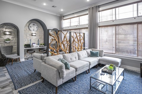 a living room with a couch and a coffee table